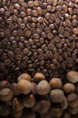 Texture, coffee and hazelnuts, with beautiful glare on the surface