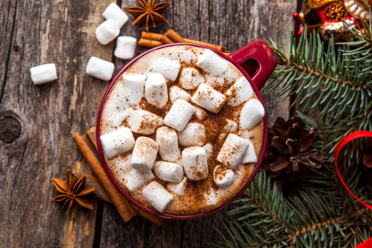 Christmas hot chocolate with marshmallow. 