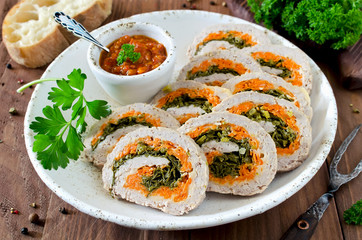 Meatloaf with parsley, cheese and carrots