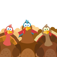 Thanksgiving Turkeys Cartoon Mascot Characters. Illustration Flat Design Isolated On White Background