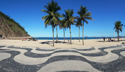 Copacabana beach in Rio de Janeiro and its famous geometric boardwalk