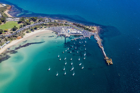 Aerial view of Schnapper Point, Mornington Pier and Port Phillip Bay