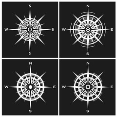 Set of compass roses or wind roses.  illustration.