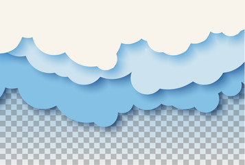 3d abstract paper cut illustration of pastel blue sky and clouds. Vector colorful template.
