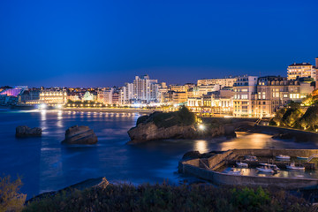 Biarritz city by night, Basque country of France - obrazy, fototapety, plakaty