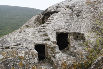 Ancient cave town/city of Crimean Tatar - Chufut-Kale, Mangup-Kale, Bakhchisaray. Historical ruins and amazing place. The Caves was built in the limestone walls. Cultural Landscape.
