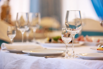 Served table in a restaurant a blurred background