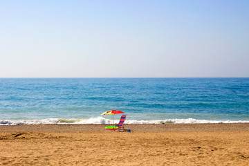 Beach. Chair in the beach. Costa del Sol, Andalusia, Spain.