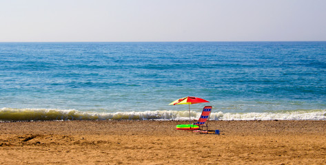 Beach. Chair in the beach. Costa del Sol, Andalusia, Spain.