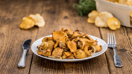 Portion of Fried Chanterelles, selective focus