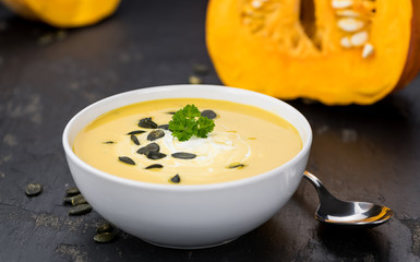 Fresh made Pumpkin Soup (close-up shot)