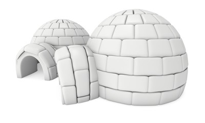 Igloo icehouse isolated on white background 3d render illustration. Snowhouse or snowhut. Eskimo shelter built of ice