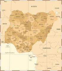 Obraz premium Nigeria Map - Vintage Detailed Vector Illustration
