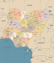 Nigeria Map - Vintage Detailed Vector Illustration