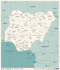 Nigeria Map - Vintage Detailed Vector Illustration