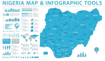 Nigeria Map - Info Graphic Vector Illustration - obrazy, fototapety, plakaty