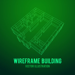 Abstract architecture building. Plan of modern house. Wireframe low poly mesh construction.