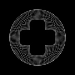 First aid medical cross wireframe low poly mesh, vector symbol illustration