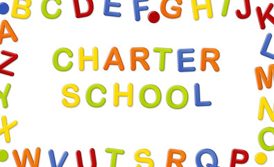Educational Systems made out of fridge magnet letters isolated on white background: Charter School