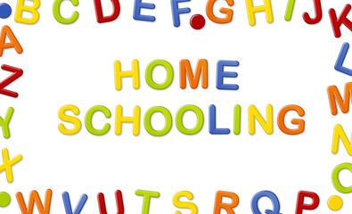 Educational Systems made out of fridge magnet letters isolated on white background: Home Schooling