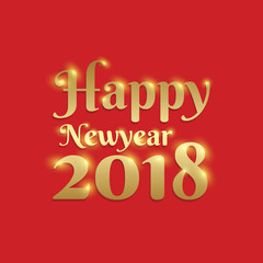 New Year, Happy New Year 2018 on red background, poster, design, Holiday Vector Illustration, Celebration background