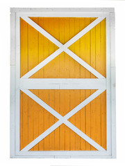 Yellow barn door isolated on white background
