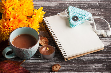 Yellow chrysanthemum, lit golden candles
