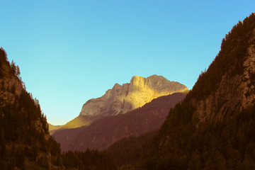 Mountain massif at sunset.