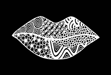 Lips with decorative pattern in zentangle style