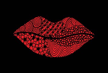 Lips with decorative pattern in zentangle style