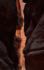 The siq trail inside the ancient city of Petra by night, Jordan