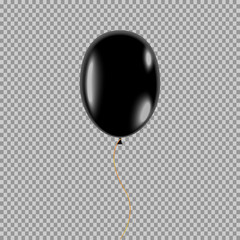 eps 10 vector balloon isolated on transparent background. Black 3d air balloon filled with helium hanging in the air. Graphic clip art object for web, print, design. Creative tool for holidays, events