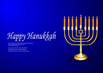Fototapeta na wymiar eps 10 vector Happy Hanukkah greeting card design illustration for web, print, design. Jewish religious holiday, Festival of Lights, Feast of Dedication. Eight burning candles with bokeh effect