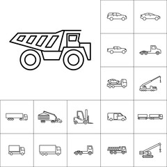 line huge dumper icon on white background, vehicle set