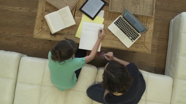 Mother and daughter studying together