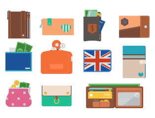 Purse wallet with money shopping buy business financial payment bag and accessory trendy cash wealth vector illustration.