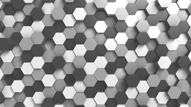 Abstract black and white hexagonal motion background, seamless loop