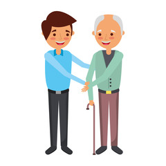 young man with old man holding hands standing vector illustration