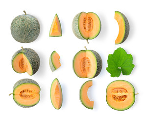 set of cantaloupe melon isolated on white background