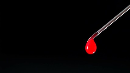 Drop of blood falling from syringe in slow motion. - Powered by Adobe