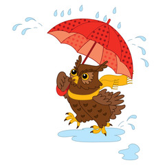 Vector Cute Cartoon Owl with Umbrella