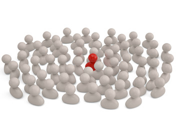 One red person and white persons on white background.3D illustration