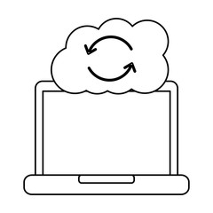 cloud storage device laptop with cloud data base vector illustration