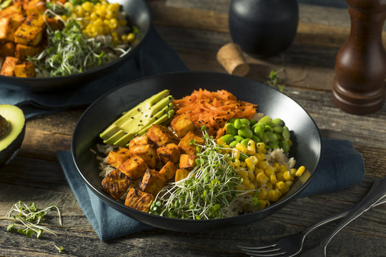 Healthy Organic Tofu And Rice Buddha Bowl