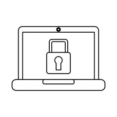 laptop computer screen security padlock protection vector illustration