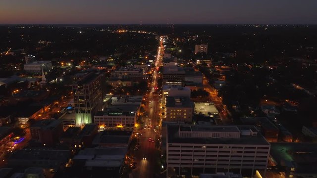 Aerial night shot Monroe Street Tallahassee FL