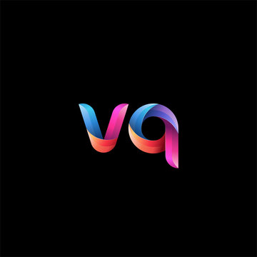 Initial lowercase letter vq, curve rounded logo, gradient vibrant colorful glossy colors on black background