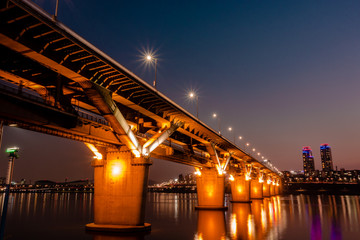 Fototapeta na wymiar Seoul, South Korea - Cheongdam Bridge Night View. 