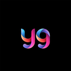 Initial lowercase letter yg, curve rounded logo, gradient vibrant colorful glossy colors on black background