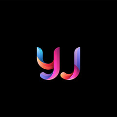 Initial lowercase letter yj, curve rounded logo, gradient vibrant colorful glossy colors on black background